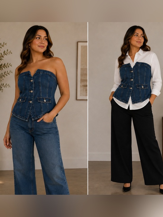 Pants - NWT! Denim Strapless Corset Top - Dark Blue